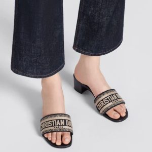 Cotton Embroidered Dway 50mm Slide Sandals
