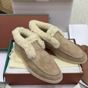 Open Walk Beige Suede Fur-Lined Loafers