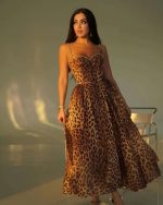 Animal Printed Sleeveless Crepe Fit And Flare Dress