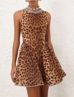 Animal Printed Sleeveless Crepe Fit And Flare Dress