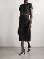 Crystal Embellished Scalloped Linen Crop Top