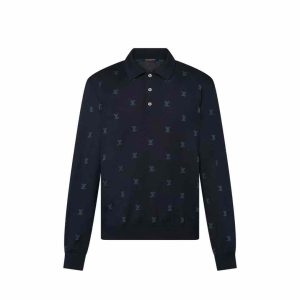 Navy Allover-LV Long Sleeve Polo