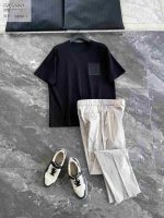 Minimalist white pocket t-shirt and beige trousers men’s smart casual outfit set