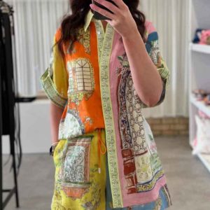 Alémais-inspired designer printed co-ord set for women in multicolor fabric with luxury summer vibes