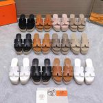 Tan Hermès leather wedge sandals with espadrille platform – luxury summer footwear