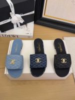 Chanel Denim Camellia Slide Sandals - Image 4