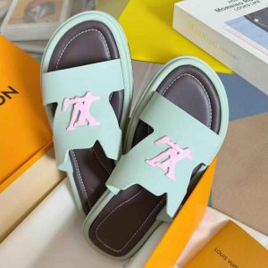 Louis Vuitton slides for men mint slide sandals with iconic LV logo – stylish and comfortable summer footwear for luxury lovers.