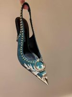 Taro Ishida Velvet Embroidered Slingback Pumps - Image 3