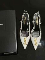 Saint Laurent YSL monogram pointed toe slingback heels in black and white