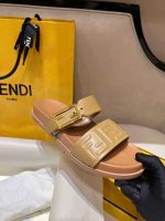 Fendi White Embossed Logo Slides with Gold Buckle - Image 3