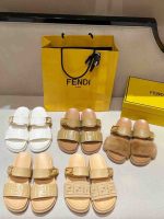 Fendi White Embossed Logo Slides with Gold Buckle - Image 5