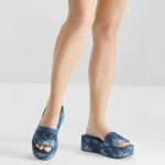 Fendi Blue Denim Platform Slides with Embroidered Logo - Image 4