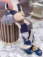 Fendi Blue Denim Platform Slides with Embroidered Logo - Image 5