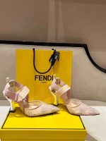 Fendi Embellished Mesh Pointed-Toe Heels – Black & Blush Pink - Image 2