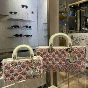 Luxury floral embellished mini handbag in pink and beige for evening wear – sparkly purse style