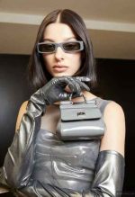 Black mini handbag with gold chain, - Image 2