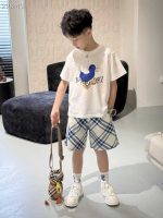 Charming kids' graphic tee with duck design and plaid shorts set
