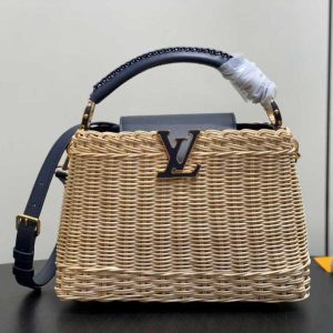 Elegant woven top handle bag with leather strap