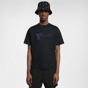 Louis Vuitton Black luxury T shirt with bold logo print, luxury fashion wear
