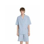 Gucci striped shirt with embroidered multicolor logo for men