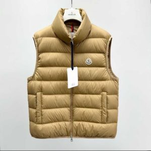 Ultra-cozy tailored puffer vest hanging on hanger, perfect layering piece for lightweight outerwear