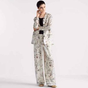 Effortless floral silk pajama set styled as elegant loungewear