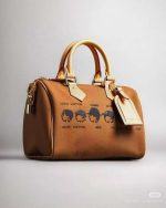 Brown slouchy tote bag with autumn silhouette design