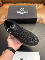 Luxury Balmain sneakers for men in Parisian streetwear style, premium leather designer shoes
