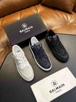 Luxury Balmain sneakers for men in Parisian streetwear style, premium leather designer shoes