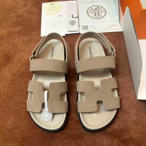 Premium Hermes beige suede men's sandals for casual wear.