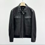 Men’s timeless black leather zip-up jacket with front pockets premium outerwear