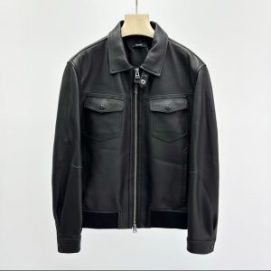 Men’s timeless black leather zip-up jacket with front pockets premium outerwear