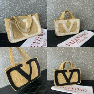 VLogo Woven Straw Tote