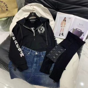 Amazing Black Graphic Hoodie with a Stylish Denim Skirt