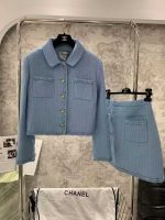 Elegant Light Blue Tweed Suit Set - Image 2