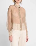 Elegant sheer button-up blouse with a stylish design, perfect for layering and enhancing your outfit.