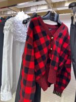 Stylish Red and Black Checkered Cardigan for Effortless Chic - Image 2
