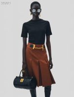 Stylish Brown Pleated Skirt with Chain Detail - Perfect for Any Occasion - Image 2