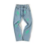 Distressed Denim Jeans with Red Cross Patches - Image 16