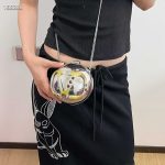Chic Mini Beaded Round Crossbody Bag with Chain Strap - Image 6