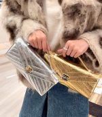 Luxury Chevron Flap Mini Top-Handle Clutch Bag – Classic CC Style Evening Handbag (Black / Silver / Gold)