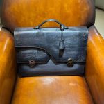 Vintage Script Leather Briefcase – Luxury Patina Business Laptop Bag - Image 2
