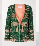 Luxury Green Embellished Sequin Jacket with Tassel Closure – Designer Statement Piece