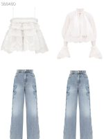 Boho Romance Strapless Lace Ruffle Top & Cutout Wide-Leg Denim Set - Image 4