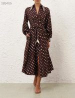 Vintage Chic Polka Dot Belted Shirt Midi Dress