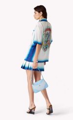 Women’s Ombre Shirt Dress – Blue Gradient Pleated Mini Dress - Image 7