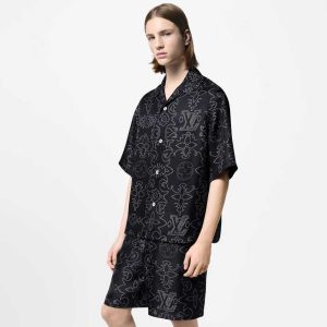 Luxury Black Monogram Co-Ord Set for Men – Designer Printed Shirt & Shorts Outfit