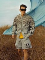 Men’s Luxury Grey Embellished Bomber Jacket & Cargo Shorts Co-Ord Set – Designer Streetwear Outfit - Image 4