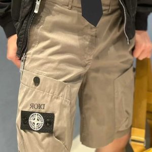 Men’s Luxury Grey Embellished Bomber Jacket & Cargo Shorts Co-Ord Set – Designer Streetwear Outfit