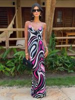 Pink Abstract Print Halter Maxi Dress for Women – Summer Vacation & Resort Wear - Image 34